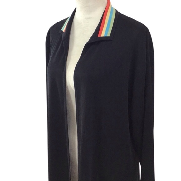 Misook Black Open Front Cardigan With Colorful Accents Size L - Picture 6 of 11